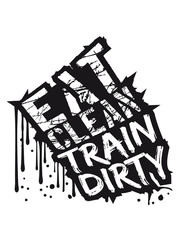 Drops cool scratch scratches stamp color text weight lifting clean eat muscles strong dumbbell weights train design clean train dirty logo