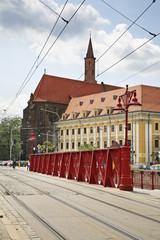 Sand Bridge - Most Piaskowy and  Cathedral of  St. Vincent and St. James in Wroclaw. Poland