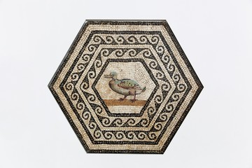Gallo roman mosaic on a wall in Saint Romain en Gal, France