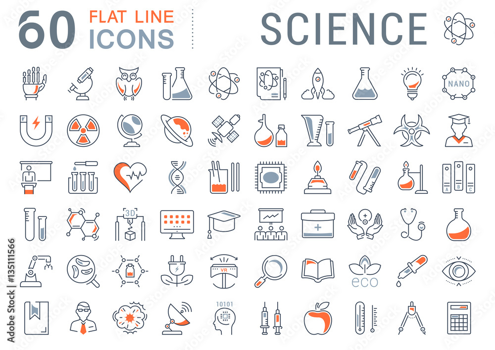 Wall mural set vector flat line icons science