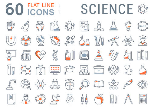 Naklejki Set Vector Flat Line Icons Science