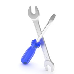 3D Illustration Wrench and screwdriver, service concept