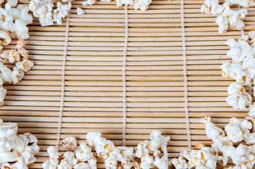 Background frame of white home popcorn on the table