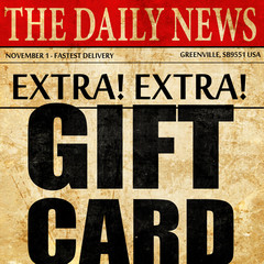 gift card, newspaper article text