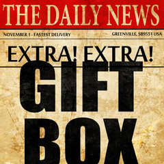 gift box, newspaper article text