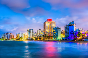 Condado Beach skyline in San Juan, Puerto Rico. - obrazy, fototapety, plakaty