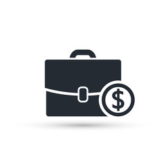 Briefcase and money coin icon, vector.