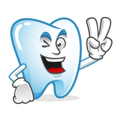 Peace tooth mascot, Victory tooth character, tooth cartoon vector
