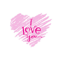 Hand drawn pink heart with lettering