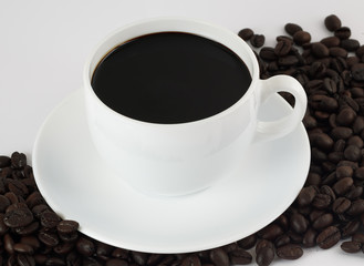 coffee cup and bean in  white background