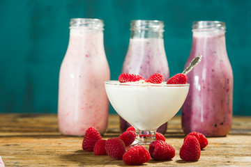Natural yoghurt with raspberries fruit BIO.