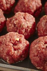 seasoned raw beef meatballs, ready for cooking