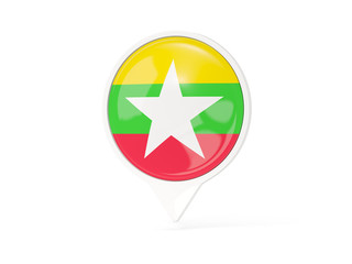 Round white pin with flag of myanmar