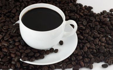 coffee cup and bean in  white background