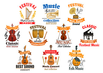 Melody notes with musical instruments icons