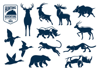 Savanna and forest animals for hunting icons