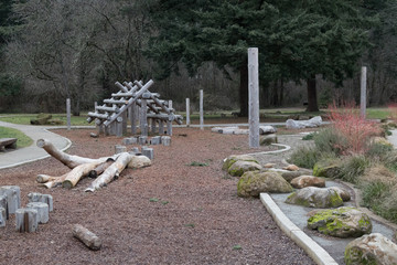 log cabin frame play structure in city park