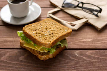 concept of lunch in officeat work top view