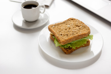 concept of lunch in officeat work top view