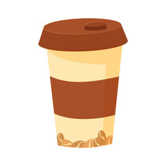plastic cup cartoon with lid for coffee isolated on white background
