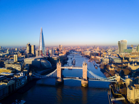 Aerial view of the Tower Bridge, London, UK