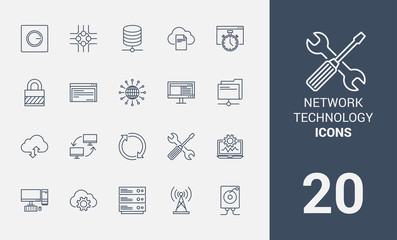 Network technology line icons.