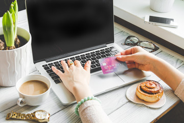 concept girl online shopping with laptop mock up