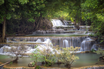Landscape Huai Mae Kamin waterfall Srinakarin Dam in Kanchanaburi, Thailand