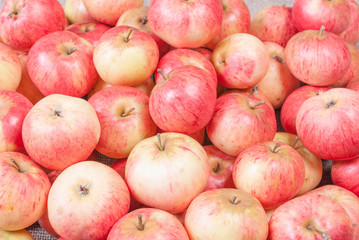 Fototapeta na wymiar a bunch of red apples lying on a sacking