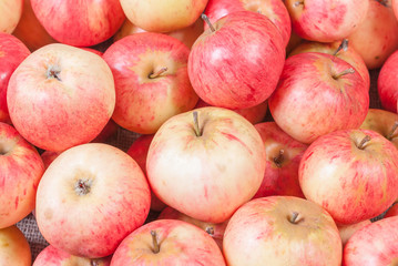 A pile of fresh red apples closeup