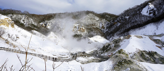 Noboribetsu  pano hell valley and bridge panorama