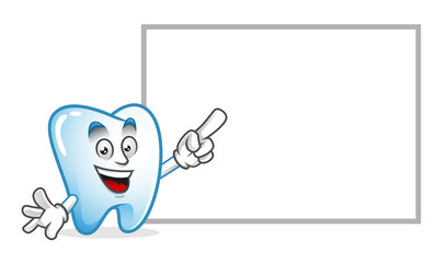tooth mascot with blank sign, tooth character, tooth cartoon vector
