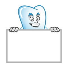 tooth mascot with blank sign, tooth character, tooth cartoon vector
