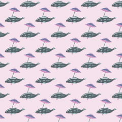 Sea fish under the umbrella. Seamless pattern. - vector illustra