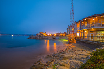 Beach & Building on Cannery Row in Monterey, California, USA