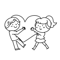 Freehand drawing couple holding heart illustration