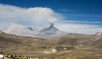 Fotobehang Ubinas, volcano erupting in Peru © cameraman