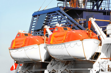 Safety lifeboat on ship deck