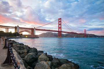 Golden Gate Bridge Dusk At Sunset.  View from Fort Point.  San Francisco, California San Francisco, USA. - 135127533