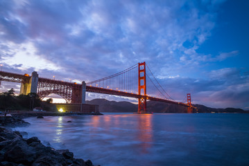 Golden Gate Bridge Dusk At Sunset.  View from Fort Point.  San Francisco, California San Francisco, USA.