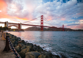 Golden Gate Bridge At Sunset.  View from Fort Point.  San Francisco, California San Francisco, USA.