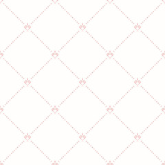 Seamless ornament. Modern geometric pattern with royal lilies. Light pink pattern