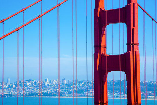 Golden Gate Bridge.  View through the bridge of San Francisco.  San Francisco, California, USA - Day Time