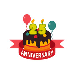 Happy twenty fifth birthday badge vector icon.