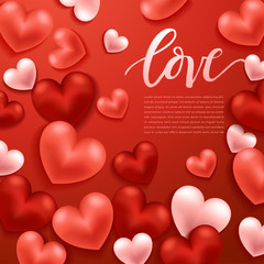 Happy Valentines Day Elements : Realistic Valentine Hearts on Background : Vector Illustration