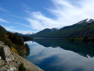 Reflection on the surface of Lake Guillelmo near Bariloche in the Lakes District of Argentina
