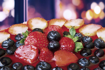Jelly cake decorate with strawberry and blueberry