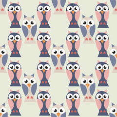 Seamless pattern with colorful owls - vector illustration