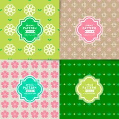 Set of green seamless spring season patterns