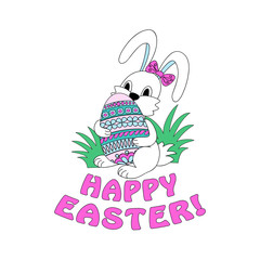 white cute cartoon bunny keeping heart with Love